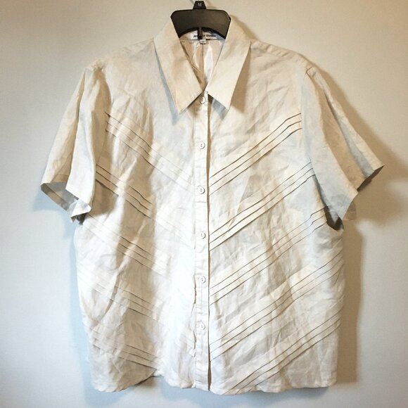 Jennifer Woman Jennifer Glasgow Cream Ramie Pintuck Button Down Tee Shirt - Picture 3 of 16